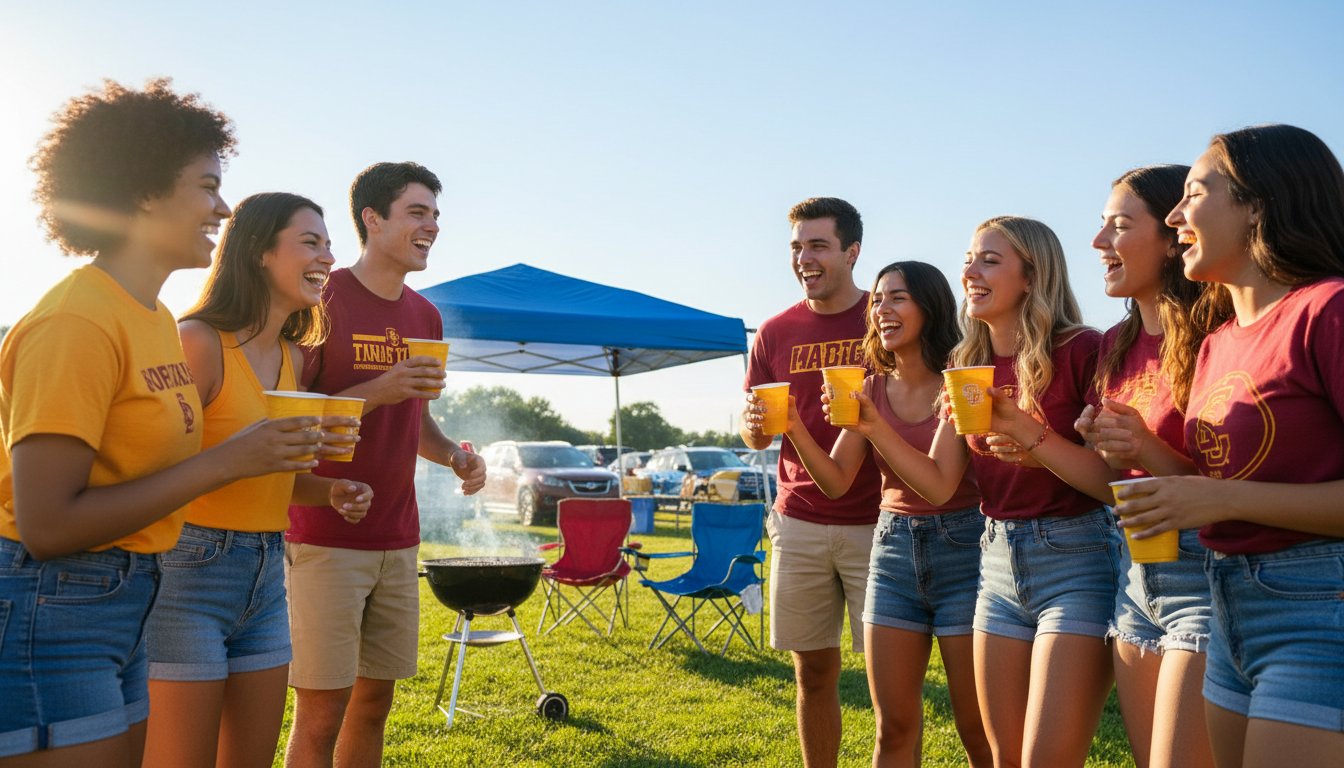 College students at a tailgate gathering