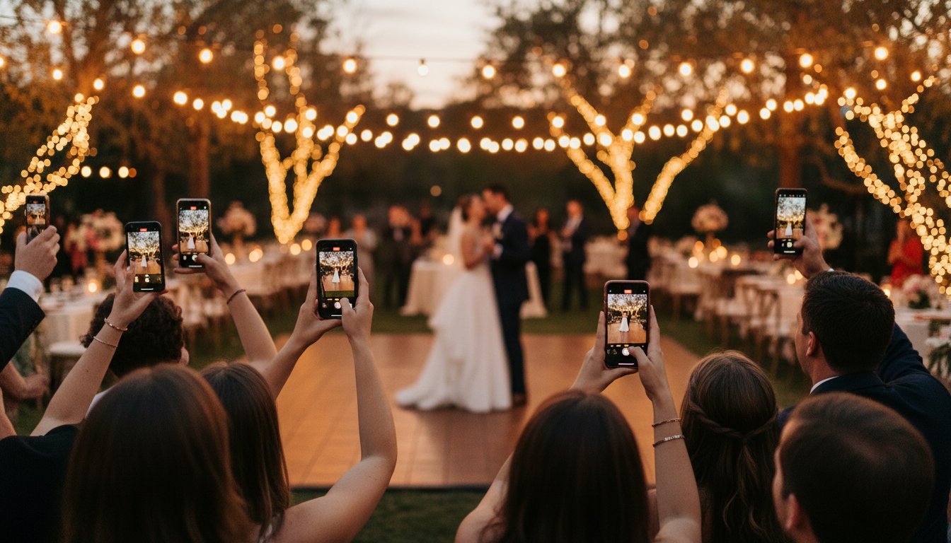 Wedding guests capturing moments with their phones